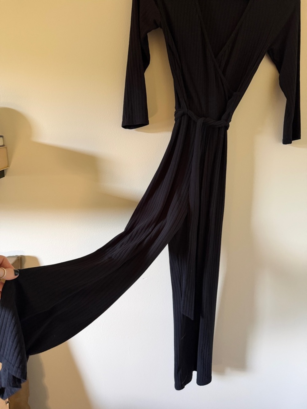 ASOS Black Ribbed Wrap Jumpsuit - Picture 3 of 4